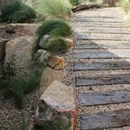 Gravel and sleeper path through dune setting.